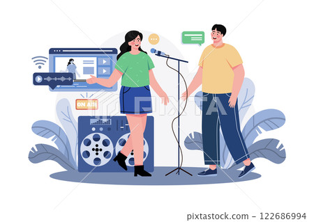 Couple With Microphone Works With A Live Recording Couple With Microphone Works With A Live Recording 122686994