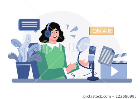 Woman Reading Podcast Script Illustration concept on white background Woman Reading Podcast Script Illustration concept on white background 122686995