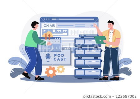 Man Hosting Podcast Illustration concept on white background Man Hosting Podcast Illustration concept on white background 122687002