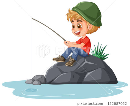 Young Boy Fishing by the Lake 122687032