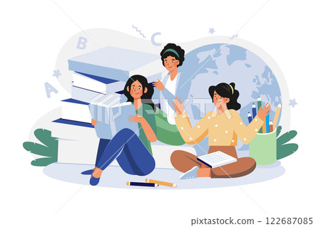 Students Reading Book Together Illustration concept on white background Students Reading Book Together Illustration concept on white background 122687085