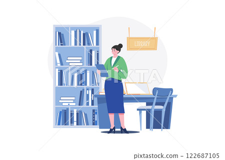 The librarian is taking inventory of the books in the library 122687105