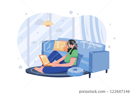 Female Working On A Project While Seating On The Floor 122687146