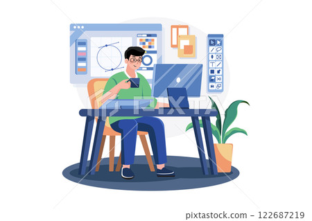 Graphic Designer crafting visual concepts on computer 122687219