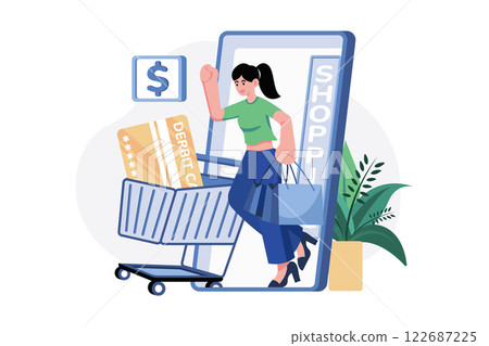 Mobile Shopping Payment Illustration concept. A flat illustration isolated on white background Mobile Shopping Payment Illustration concept. A flat illustration isolated on white background 122687225