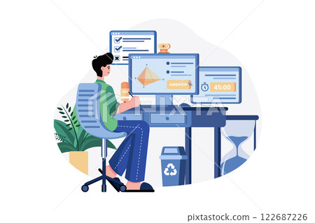 Online Exam Illustration concept. A flat illustration isolated on white background 122687226