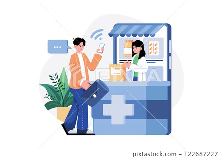 Online Pharmacy Illustration concept. A flat illustration isolated on white background 122687227