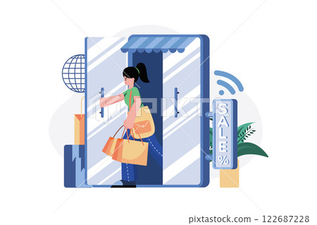 Online Shopping Store Illustration concept. A flat illustration isolated on white background 122687228