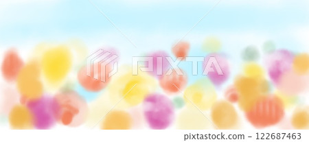 A pale watercolor-style background illustration of a red and yellow flower field 122687463