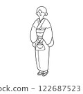 穿著和服的女人的線條畫 122687523