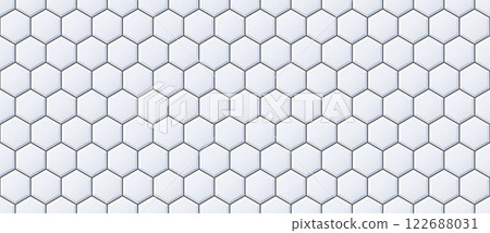 Seamless hexagon tile pattern. Honeycomb ceramic tiled texture for bathroom wall, kitchen floor, pool surface. Repeating mosaic grid background. Repeated light grey wallpaper. Vector backdrop 122688031