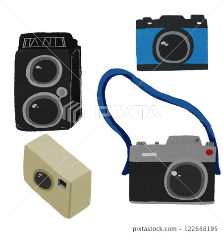 Hand-drawn illustration set of various cameras 122688195
