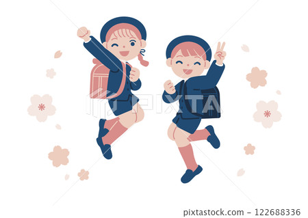 Elementary school boys and girls looking happy at the entrance ceremony or opening ceremony 122688336