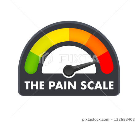 Pain scale indicator pointing to maximum level showing severe pain 122688408