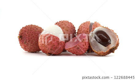 Fresh Lychee Fruit with Exposed Flesh Fresh Lychee Fruit with Exposed Flesh 122688445