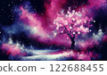 盛開的櫻花在夢幻般的夜空中閃耀 122688455