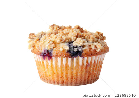 blueberry muffin with a crumble topping, isolated background blueberry muffin with a crumble topping, isolated background 122688510