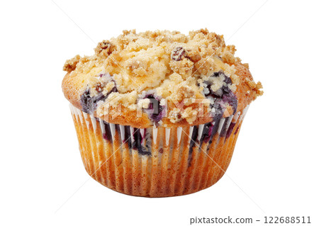 blueberry muffin with a crumble topping, isolated background blueberry muffin with a crumble topping, isolated background 122688511