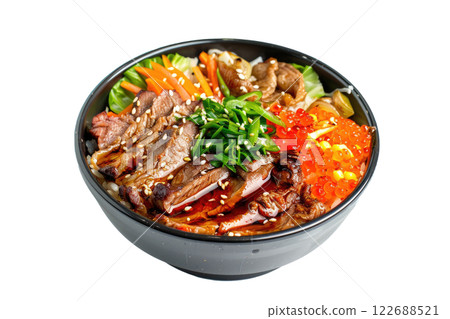 bowl of chirashi sushi, isolated on a white background 122688521