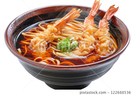udon noodles with tempura, isolated background udon noodles with tempura, isolated background 122688536