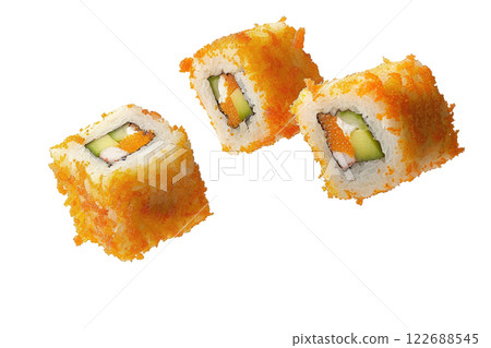 piece of nigiri sushi floating isolated background 122688545