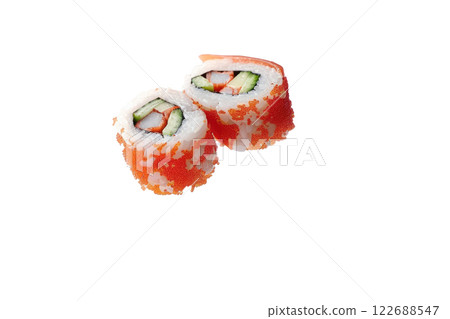 piece of nigiri sushi floating isolated background 122688547