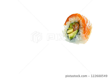 piece of nigiri sushi floating isolated background 122688549