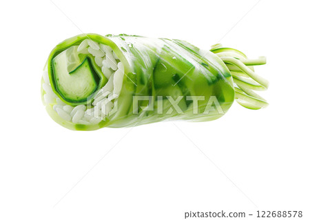 cucumber roll sushi floating, isolated background 122688578