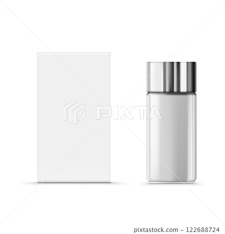 Blank White Box with Cosmetic Cream Jar or Nail Polish Bottle Mockup Vector 122688724