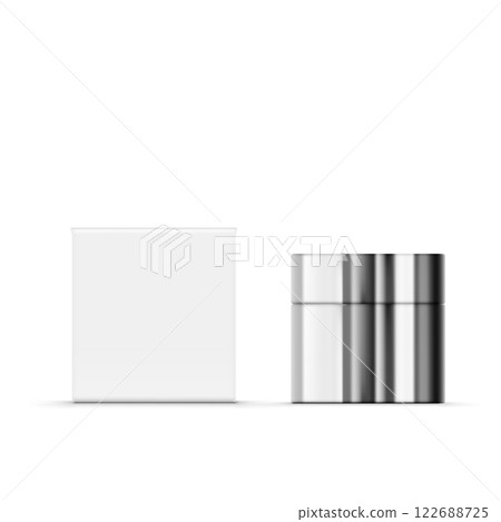 Blank White Box with Cosmetic Cream Jar or Nail Polish Bottle Mockup Vector 122688725