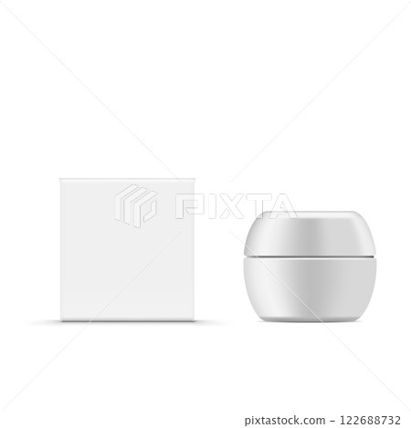 Blank White Box with Cosmetic Cream Jar or Nail Polish Bottle Mockup Vector Blank White Box with Cosmetic Cream Jar or Nail Polish Bottle Mockup Vector 122688732