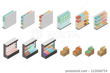 等距圖示：超市產品貨架 122688754