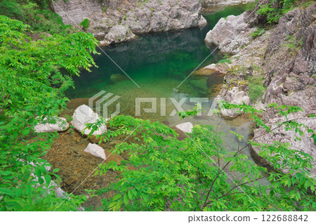 新綠色閃耀的溪流（表引見峽：益田市） 122688842