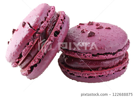 macaron with a bite taken out isolated background 122688875