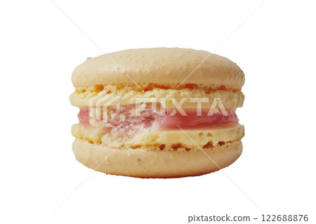 macaron with a bite taken out isolated background 122688876