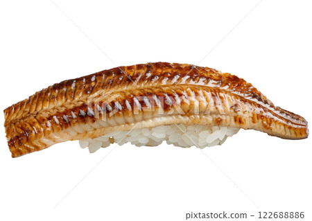 piece of eel nigiri sushi floating isolated background 122688886