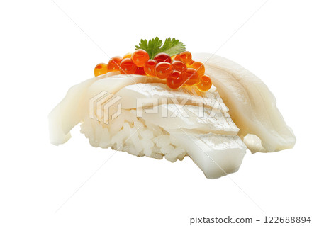piece of mackerel nigiri sushi floating isolated background 122688894