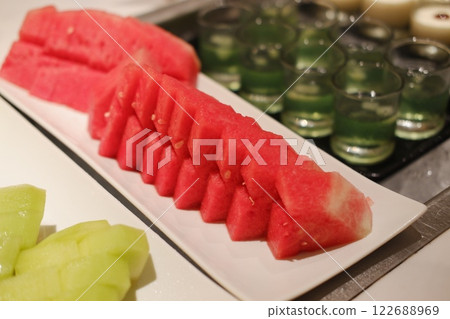 Freshly Sliced Watermelon and Melon 122688969