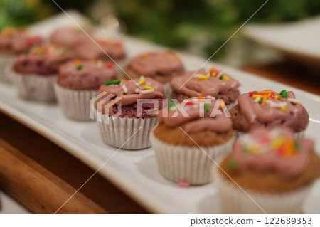 Catering buffet for events in a restaurant or hotel. Food styling and restaurant meal serving. 122689353