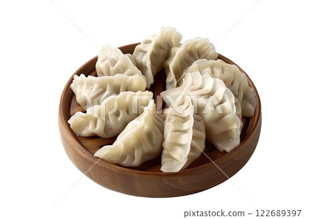 plate of gyoza dumplings isolated background plate of gyoza dumplings isolated background 122689397