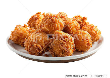 plate of karaage fried chicken, isolated on a white background 122689398