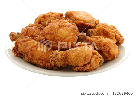 plate of karaage fried chicken, isolated on a white background 122689400