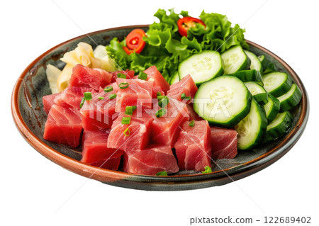 sashimi with slices of raw fish isolated background 122689402