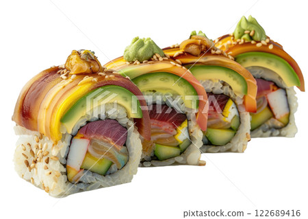 piece of nigiri sushi floating isolated background 122689416