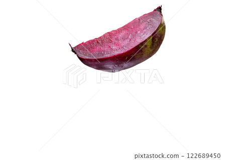 Ripe slice of Mixed fruit floating, isolated background 122689450