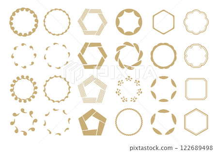 Japanese style frame vector illustration set Round Handwritten Hand-drawn Japan Simple Luxury Copy space Frame 122689498