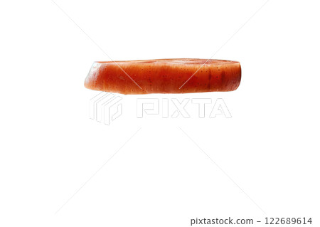 ripe slice of carrot floating, isolated background ripe slice of carrot floating, isolated background 122689614