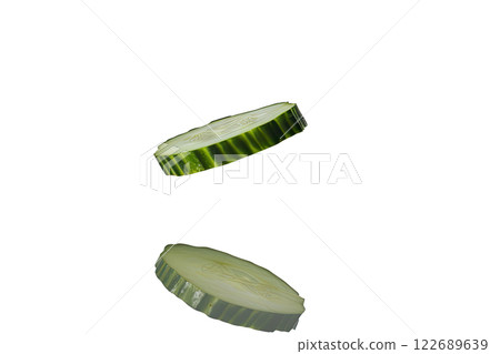 Ripe slice of Mixed vegetables floating isolated background 122689639