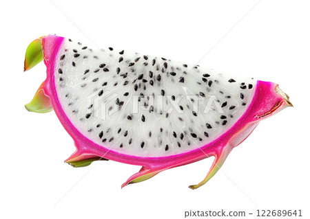 Ripe slice of Mixed fruit floating, isolated background 122689641