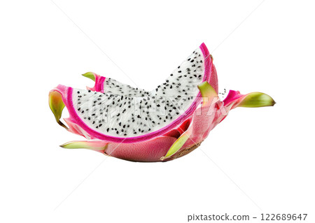 Ripe slice of Mixed fruit floating, isolated background 122689647
